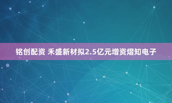 铭创配资 禾盛新材拟2.5亿元增资熠知电子
