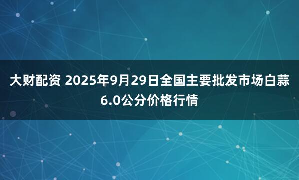 大财配资 2025年9月29日全国主要批发市场白蒜6.0公分价格行情